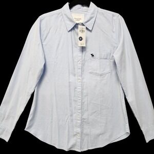 Abercrombie & Finch Button Up Womens M Shirt Light Blue Pocket Logo Preppy NEW